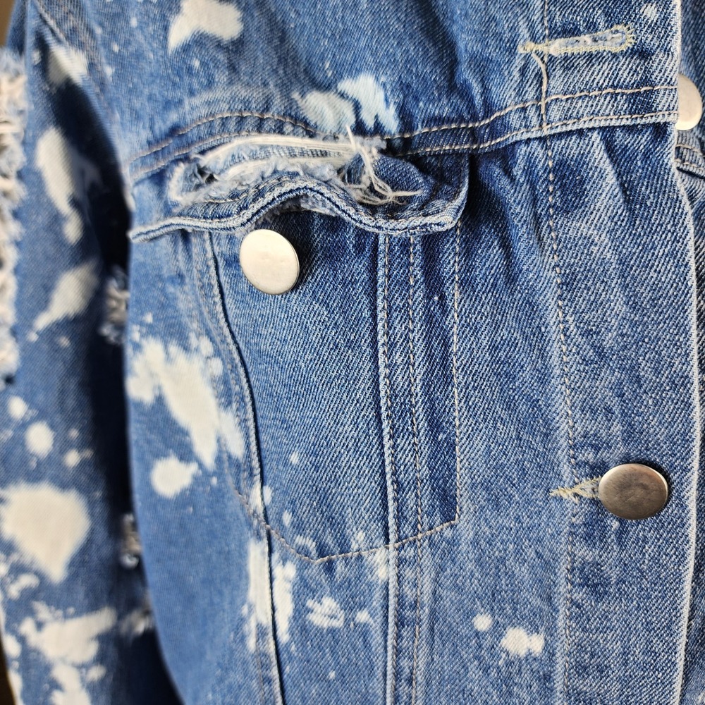 Akira Chicago Denim Jacket Womens Small Blue Bleached Distressed Grunge casual - Picture 5 of 15